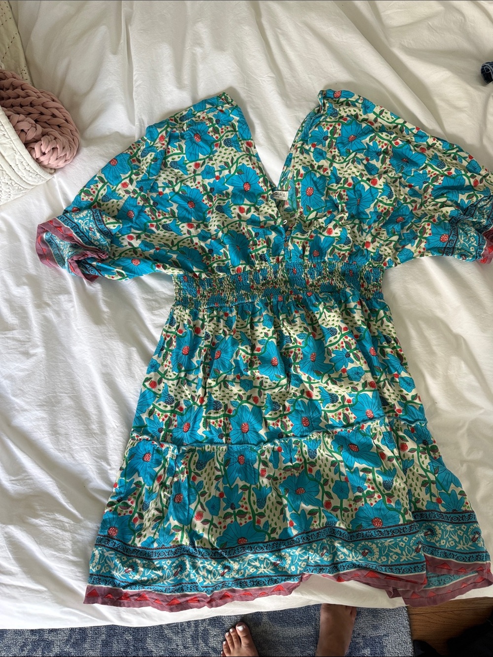 NATURAL LIFE Turquoise Floral Off-Shoulder Swim Coverup